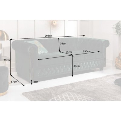 Welurowa zielona sofa w stylu Chesterfield