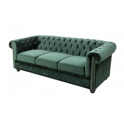 Welurowa zielona sofa w stylu Chesterfield