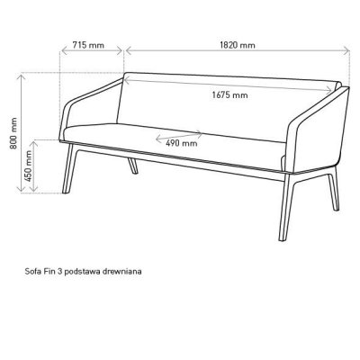 Sofa FIN 3 z podłokietnikami / drewno