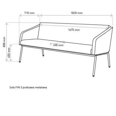 Sofa FIN 3 z podłokietnikami / metal