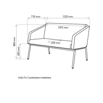 Sofa FIN 2 z podłokietnikami / metal