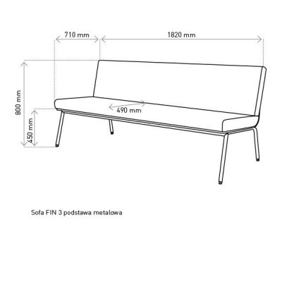 Sofa FIN 3 bez podłokietników / metal chrom