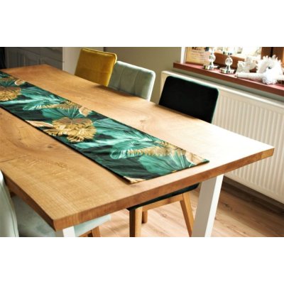 Bieżnik Monster welwet zielono - złoty 140 cm