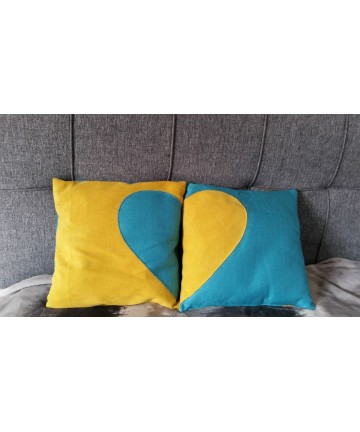 Poduszka żółto turkusowa komplet 2 poduszek z sercem poduszka dekoracyjna dwustronna 40x40