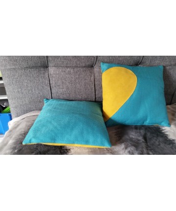 Poduszka żółto turkusowa komplet 2 poduszek z sercem poduszka dekoracyjna dwustronna 40x40