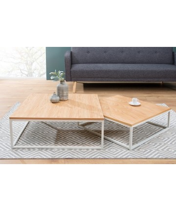 Stoliki Duo Lux Biało Dębowe komplet dwóch stolików ławy sztaplowane