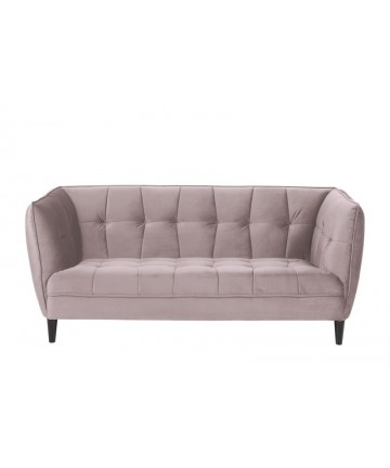 aksamitna sofa do salonu kosmetycznego w pudrowym różu dla luskusowych klientów