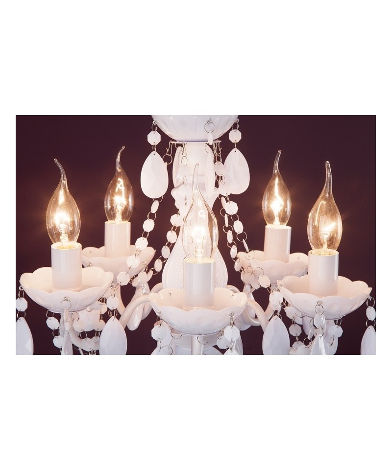 designerska lampa wisząca w białym kolorze z kryształami 