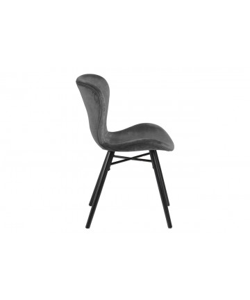 zgrabne krzeselka w polyskujacej szarej tkaninie welurowej