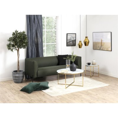 Ława Marbel złota chromowana podstawa białe szkło z imitacją marmuru średnica 80 cm