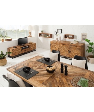 modny drewniany stół z metalową podstawą w industrianym stylu