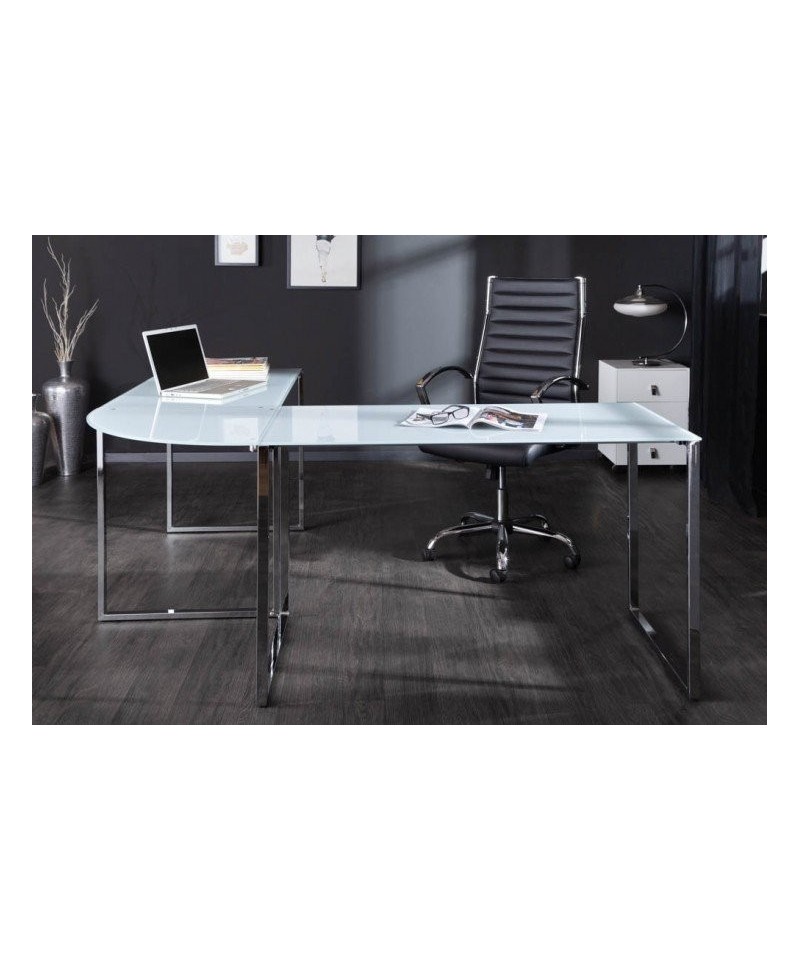 nowoczesne szklane białe biurko narożne do pracowni