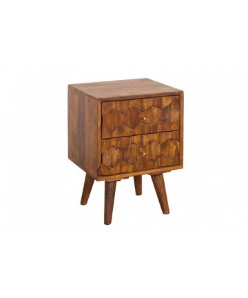 designerski , drewniany stolik z mozaikowymi szufladami 