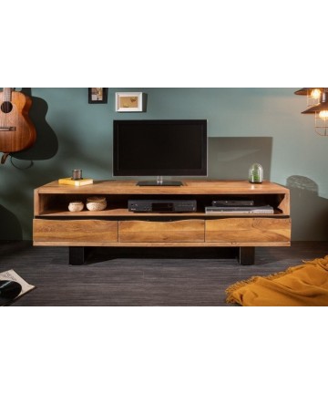 designerski stolik pod telewizor wykonany z litego drewna