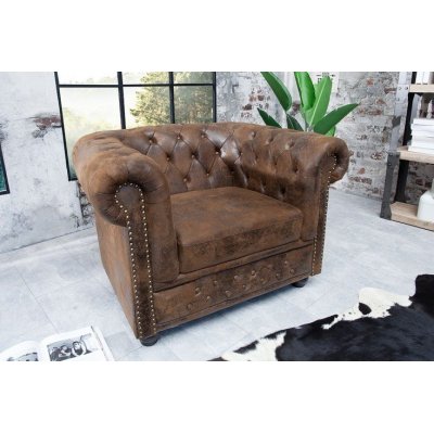 Fotel Luxury Chesterfield Brązowy z guzikami styl klasyczny