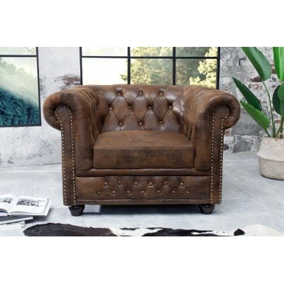 Fotel Luxury Chesterfield Brązowy z guzikami styl klasyczny