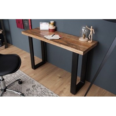 Wąska konsola drewniana loft z blatem z mango – Multi