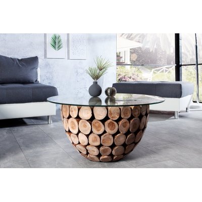 Stolik Rundes Teak & Glass 70 szklany drewno teakowe nowoczesny