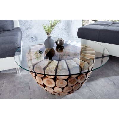 Stolik Rundes Teak & Glass 70 szklany drewno teakowe nowoczesny