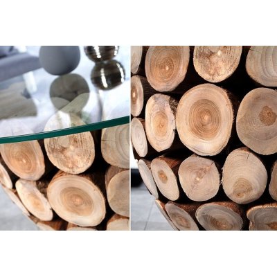 Stolik Rundes Teak & Glass 70 szklany drewno teakowe nowoczesny