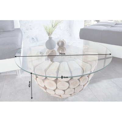 Stolik Rundes Teak & Glass 70 szklany drewno teakowe nowoczesny