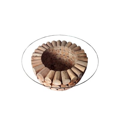 Stolik Rundes Teak & Glass 70 szklany drewno teakowe nowoczesny