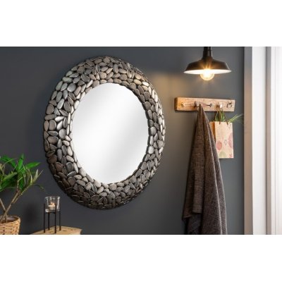 designerskie Lustro Santa ze srebrną ramą zdobioną kamyczkami ułożne w moozaikę
