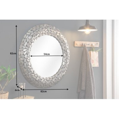 designerskie Lustro Santa ze srebrną ramą zdobioną kamyczkami ułożne w moozaikę