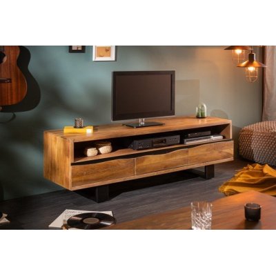 designerski stolik pod telewizor wykonany z litego drewna 