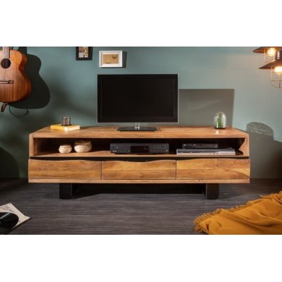 designerski stolik pod telewizor wykonany z litego drewna