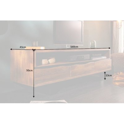 designerski stolik pod telewizor wykonany z litego drewna 